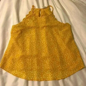 Cutest Scalloped Tank Blouse Size L by Sweet Wanderer Summery Yellow & White